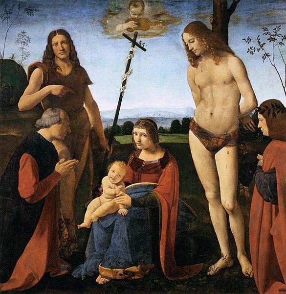 Giovanni Antonio Boltraffio Virgin and Child with Sts John the Baptist and Sebastian oil painting picture